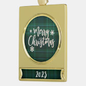 Vrolijk Kerstfeest 2023 Groen Plaid Verguld Banner Ornament (Links)