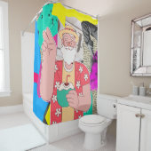 Vrolijk kerstfeest 2024 douchegordijn (In situ)