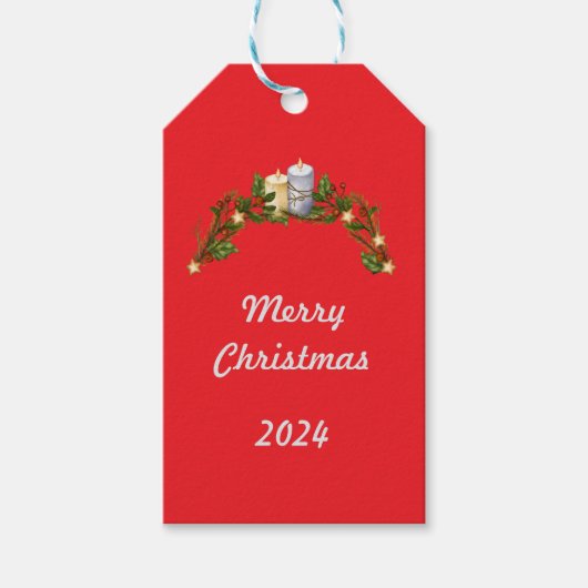 Vrolijk Kerstfeest 2024 Rode Gift Label Cadeaulabel (Voorkant)
