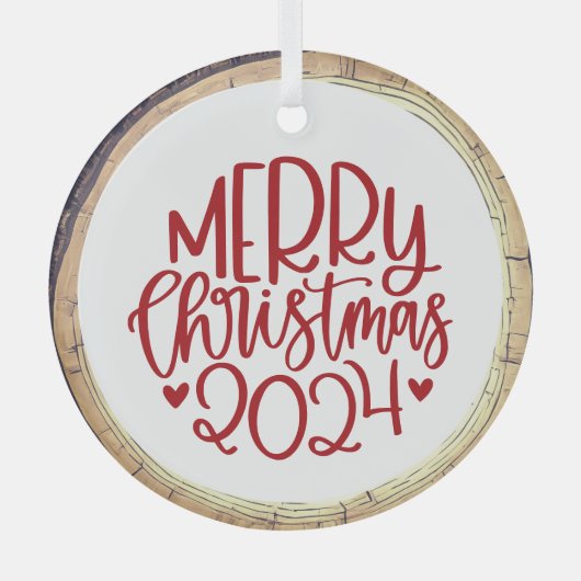 Vrolijk Kerstfeest 2024 Rood Glas Ornament (Voorkant)