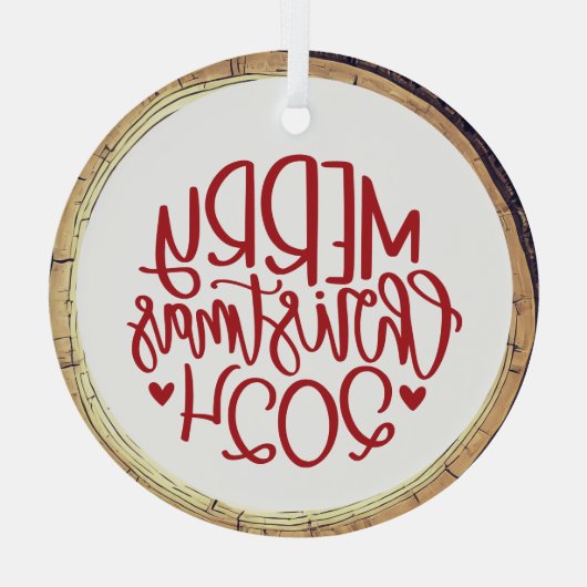 Vrolijk Kerstfeest 2024 Rood Glas Ornament (Achterkant)