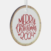 Vrolijk Kerstfeest 2024 Rood Glas Ornament (Voorkant Rechts)