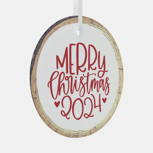 Vrolijk Kerstfeest 2024 Rood Glas Ornament (Voorkant Rechts)