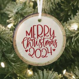 Vrolijk Kerstfeest 2024 Rood Glas Ornament