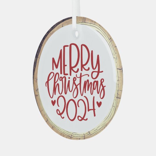 Vrolijk Kerstfeest 2024 Rood Glas Ornament (Voorkant links)