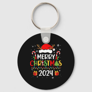 Vrolijk Kerstfeest 2024 Santa Hat Matching Family Sleutelhanger
