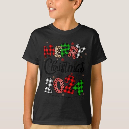 Vrolijk Kerstfeest 2024 Santa Hat Matching Family T-shirt (Voorkant)