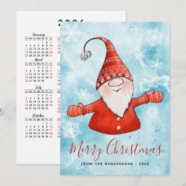 Vrolijk Kerstfeest 2025 Kalender Blauw Rood Gnome Feestdagenkaart