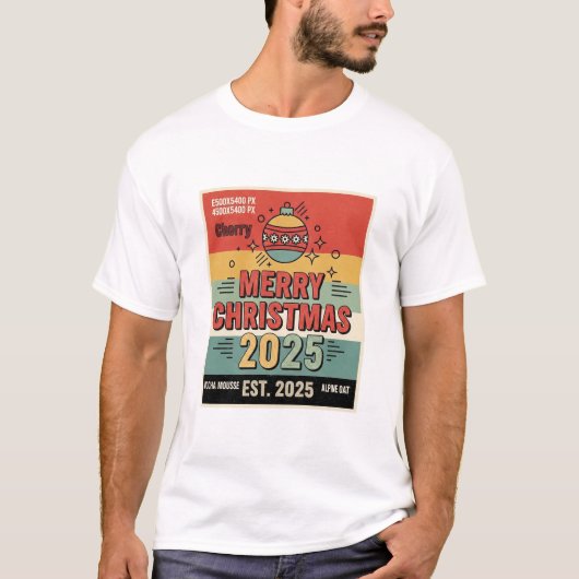 Vrolijk Kerstfeest 2025 Retro Ornament T-shirt (Voorkant)