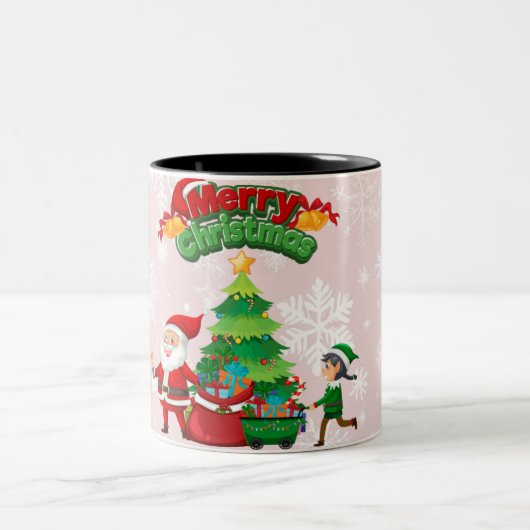 Vrolijk kerstfeest 2025 tweekleurige koffiemok (Center)