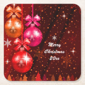Vrolijk kerstfeest 20XX extra tekst Jaar rood roze Kartonnen Onderzetters (Voorkant)
