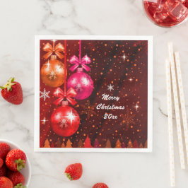 Vrolijk kerstfeest 20XX extra tekst Jaar rood roze Servet