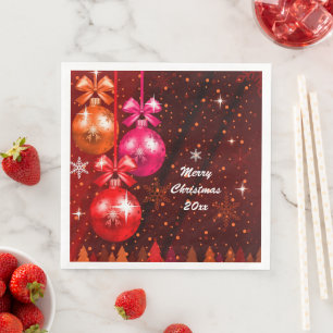 Vrolijk kerstfeest 20XX extra tekst Jaar rood roze Servet
