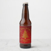 Vrolijk Kerstfeest 20XX Red Gold Tree Stars Bier Etiket (Voorkant)