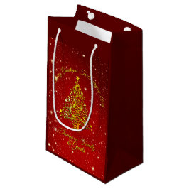 Vrolijk Kerstfeest 20XX Red Gold Tree Stars Klein Cadeauzakje