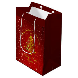 Vrolijk Kerstfeest 20XX Red Gold Tree Stars Medium Cadeauzakje