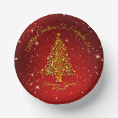 Vrolijk Kerstfeest 20XX Red Gold Tree Stars Papieren Kommen (Voorkant)