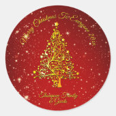 Vrolijk Kerstfeest 20XX Red Gold Tree Stars Ronde Sticker (Voorkant)