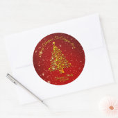 Vrolijk Kerstfeest 20XX Red Gold Tree Stars Ronde Sticker (Envelop)