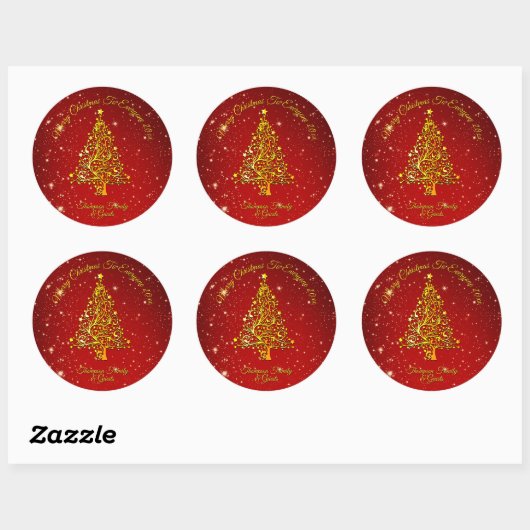Vrolijk Kerstfeest 20XX Red Gold Tree Stars Ronde Sticker (Vel)