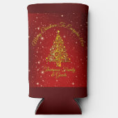 Vrolijk Kerstfeest 20XX Red Gold Tree Stars Seltzer Blikjeskoeler (Voorkant)