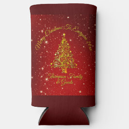 Vrolijk Kerstfeest 20XX Red Gold Tree Stars Seltzer Blikjeskoeler