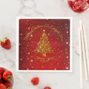 Vrolijk Kerstfeest 20XX Red Gold Tree Stars Servet