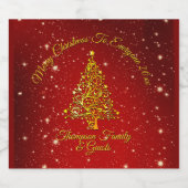 Vrolijk Kerstfeest 20XX Red Gold Tree Stars Sparkling Wijnetiket (Enkel label)
