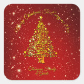 Vrolijk Kerstfeest 20XX Red Gold Tree Stars Vierkante Sticker (Voorkant)
