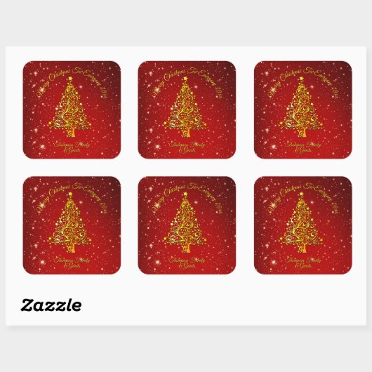 Vrolijk Kerstfeest 20XX Red Gold Tree Stars Vierkante Sticker (Vel)