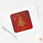 Vrolijk Kerstfeest 20XX Red Gold Tree Stars Vierkante Sticker (Envelop)