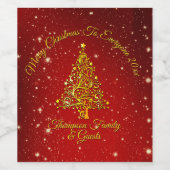 Vrolijk Kerstfeest 20XX Red Gold Tree Stars Wijn Etiket (Enkel label)