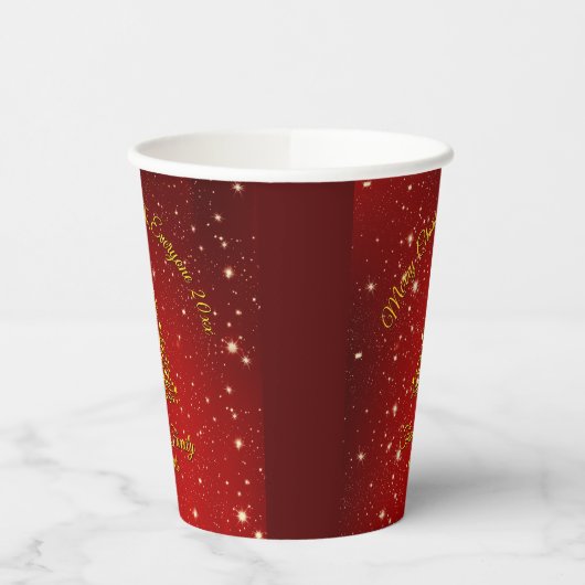 Vrolijk Kerstfeest 20XX Rood Goud Boom Sterren 8oz Papieren Bekers (Links)