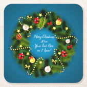 Vrolijk kerstfeest 20XX Voeg tekst groen Wreath Bl Kartonnen Onderzetters (Voorkant)