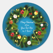 Vrolijk kerstfeest 20XX Voeg tekst groen Wreath Bl Ronde Sticker (Voorkant)