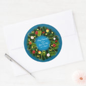 Vrolijk kerstfeest 20XX Voeg tekst groen Wreath Bl Ronde Sticker (Envelop)