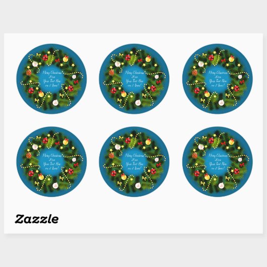 Vrolijk kerstfeest 20XX Voeg tekst groen Wreath Bl Ronde Sticker (Vel)