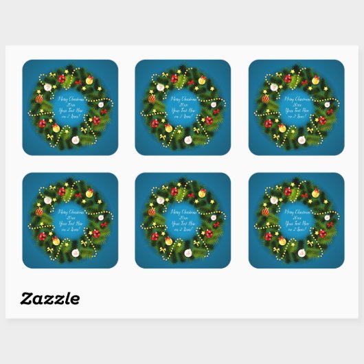 Vrolijk kerstfeest 20XX Voeg tekst groen Wreath Bl Vierkante Sticker (Vel)
