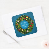 Vrolijk kerstfeest 20XX Voeg tekst groen Wreath Bl Vierkante Sticker (Envelop)