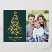 Vrolijk kerstfeest 2 foto goud folie feestdagenkaart (Voorkant)