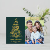 Vrolijk kerstfeest 2 foto goud folie feestdagenkaart (Staand Voorkant)