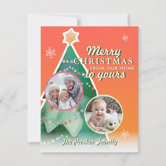 vrolijk kerstfeest! 2 foto, kerstboom feestdagenkaart (Voorkant)