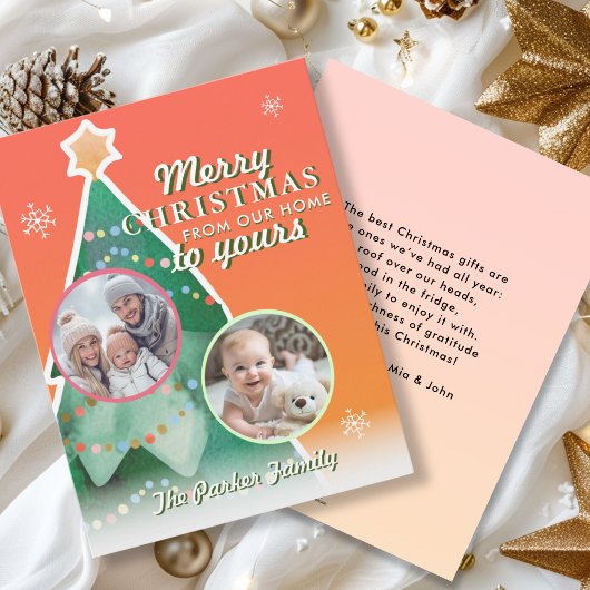 vrolijk kerstfeest! 2 foto, kerstboom feestdagenkaart