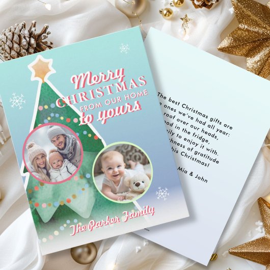 vrolijk kerstfeest! 2 foto, kerstboom feestdagenkaart