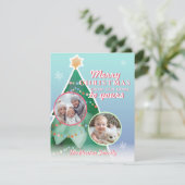vrolijk kerstfeest! 2 foto, kerstboom feestdagenkaart (Staand voorkant)