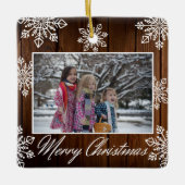 Vrolijk kerstfeest 2 Foto Rustic Wood Snowflakes Keramisch Ornament (Voorkant)