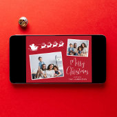 Vrolijk Kerstfeest 2 Foto Santas Sleigh Red Feestdagen Kaart