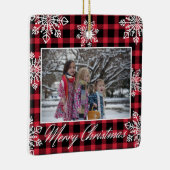 Vrolijk kerstfeest 2 Foto Snowflakes Red Pset Keramisch Ornament (Rechts)