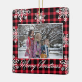 Vrolijk kerstfeest 2 Foto Snowflakes Red Pset Keramisch Ornament (Links)