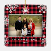 Vrolijk kerstfeest 2 Foto Snowflakes Red Pset Keramisch Ornament (Achterkant)